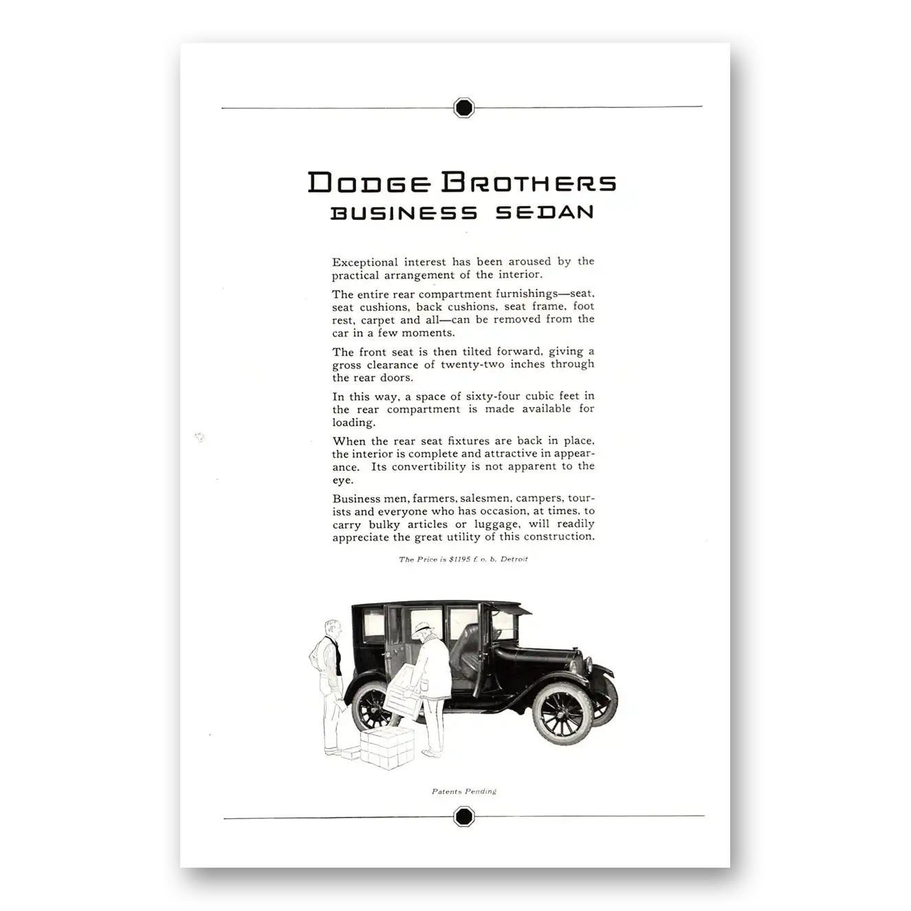 1922 Dodge Business Car Business Sedan Vintage Magazine Print Ad