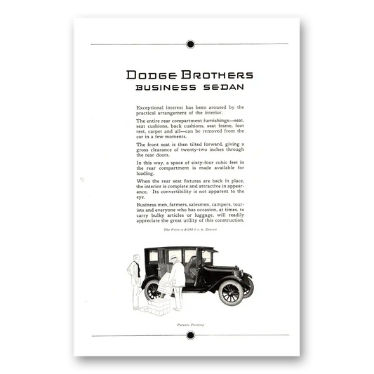 1922 Dodge Business Car Business Sedan Vintage Magazine Print Ad