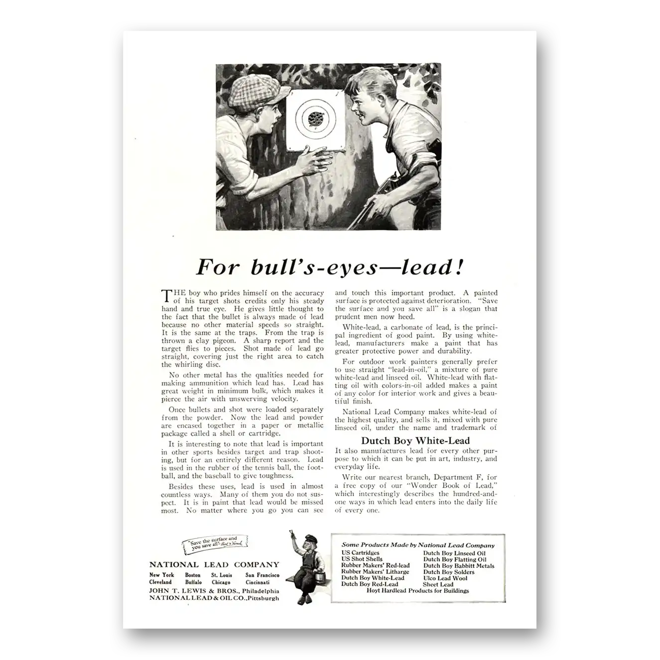 1922 Dutch Boy Paint White Lead For Bulls Eye Lead Vintage Magazine Print Ad