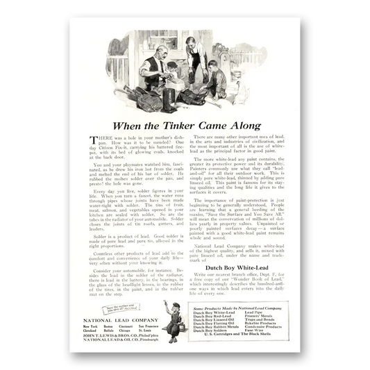 1922 Dutch Boy Paint White Lead When Tinker Came Along Vintage Magazine Print Ad