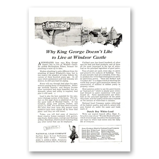 1922 Dutch Boy Paint White Lead King George Windsor Castle Vintage Magazine Print Ad