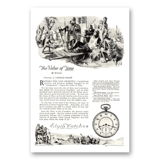 1922 Elgin Watch Richard the Lion Hearted Vintage Magazine Print Ad