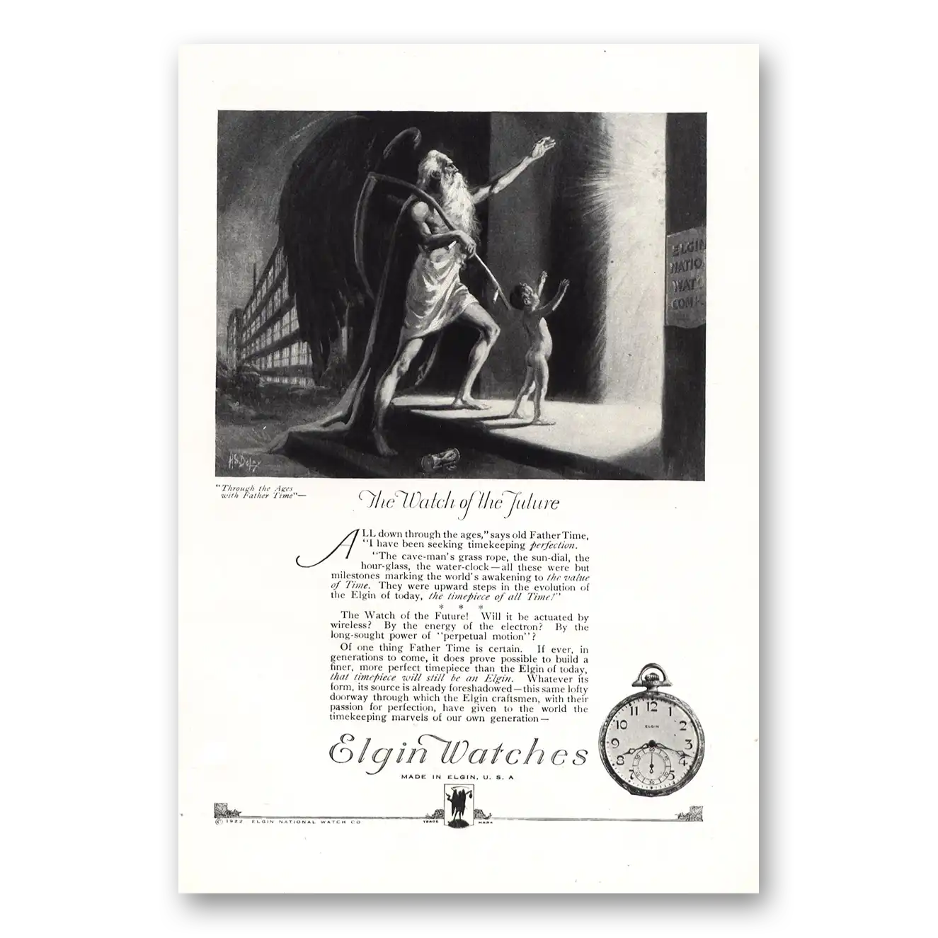 1922 Elgin Watch Through the Ages Father Time Vintage Magazine Print Ad
