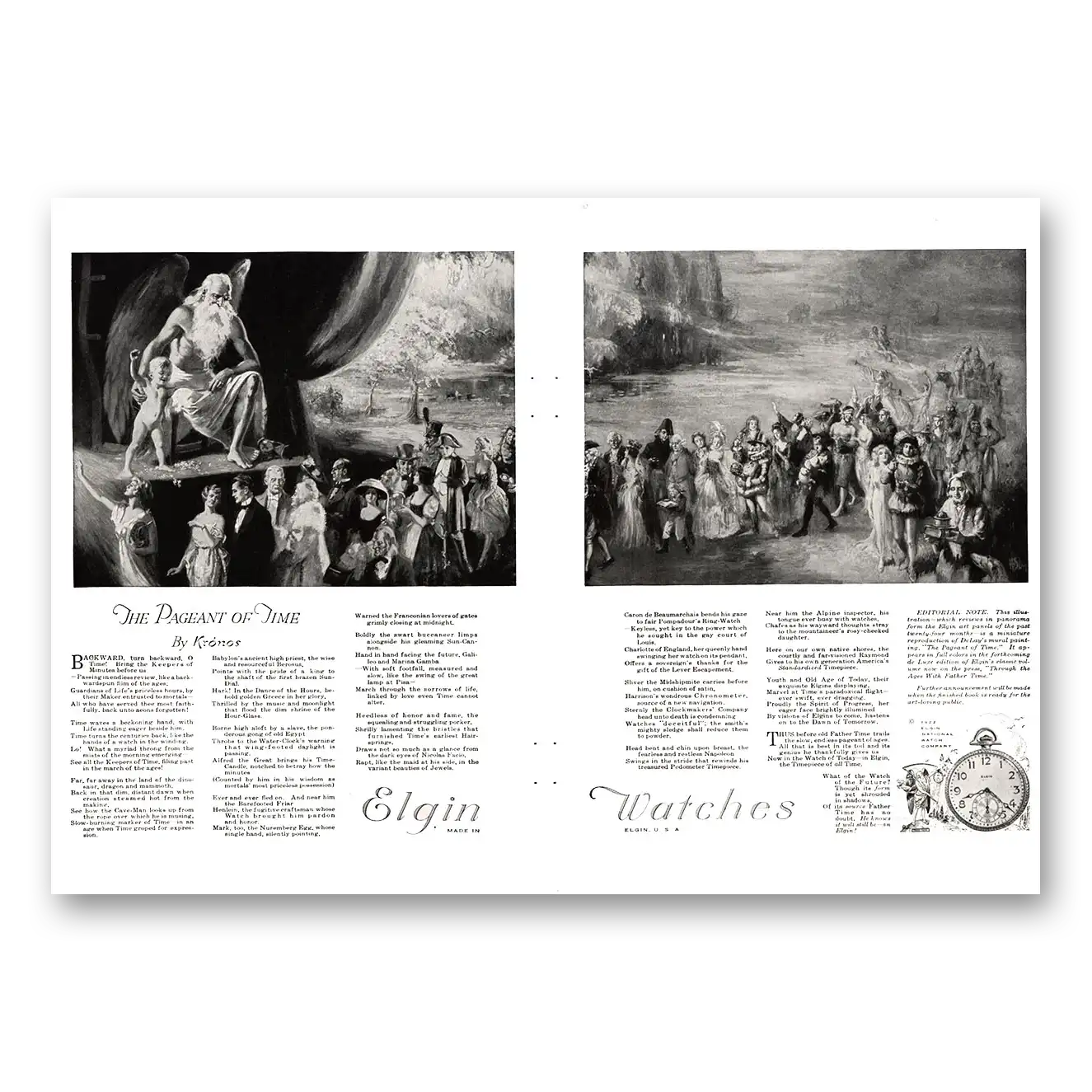 1922 Elgin Watch Pageant of Time Kronos Vintage Magazine Print Ad