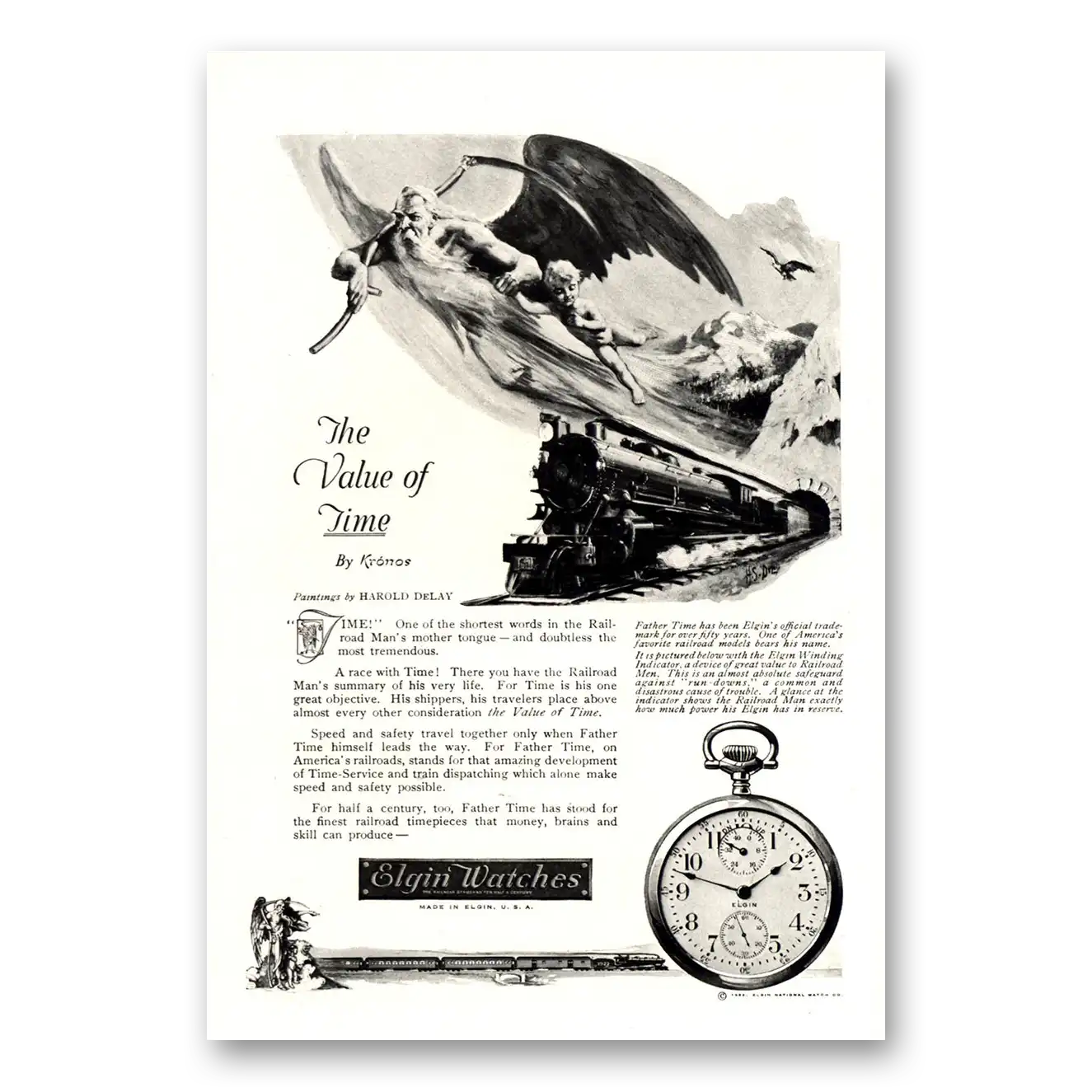 1922 Elgin Watch Time Shortest Words Railroad Mans Mother Tongue Vintage Magazine Print Ad