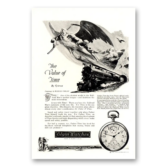1922 Elgin Watch Time Shortest Words Railroad Mans Mother Tongue Vintage Magazine Print Ad