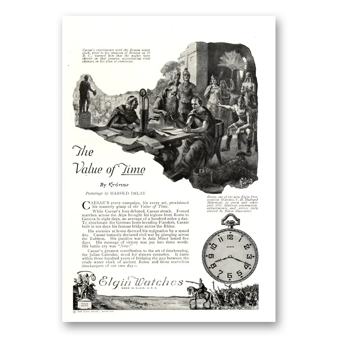 1922 Elgin Watch Caesars Every Campaign Vintage Magazine Print Ad