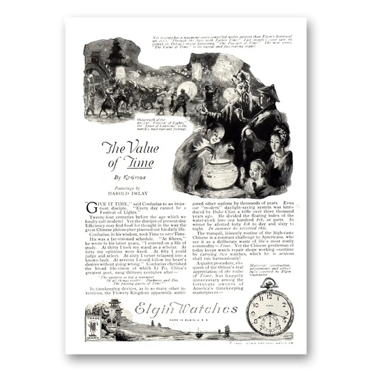 1922 Elgin Watch Give It Time Confucius Vintage Magazine Print Ad