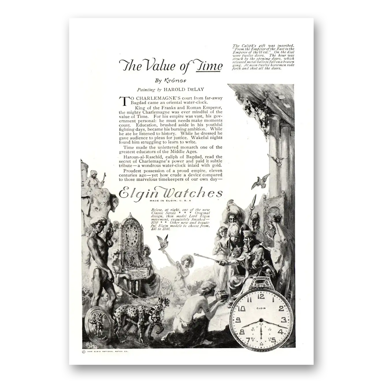 1922 Elgin Watch Charlemagnes Court Bagdad Vintage Magazine Print Ad