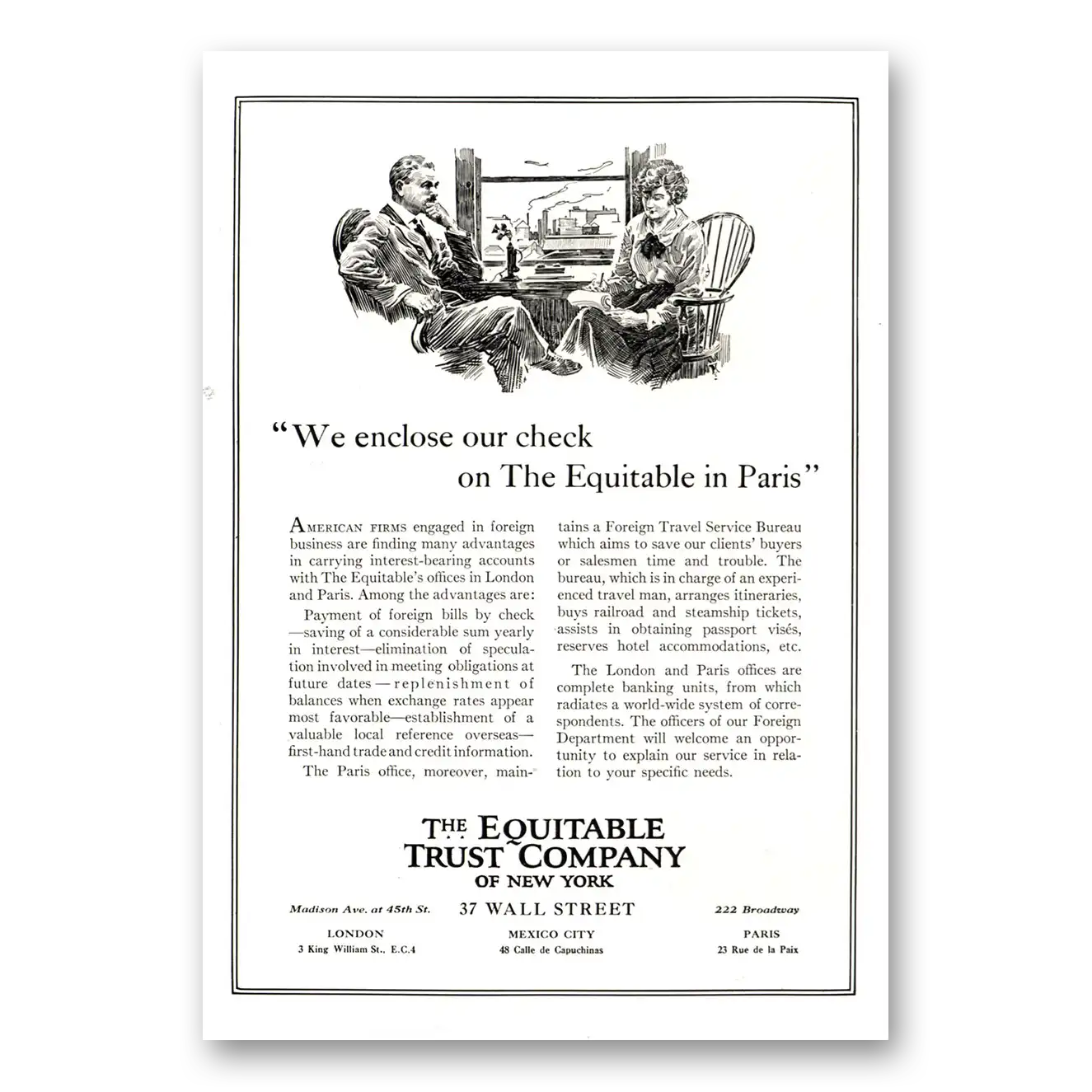 1922 Equitable Trust Enclose Our Check Equitable Paris Vintage Magazine Print Ad