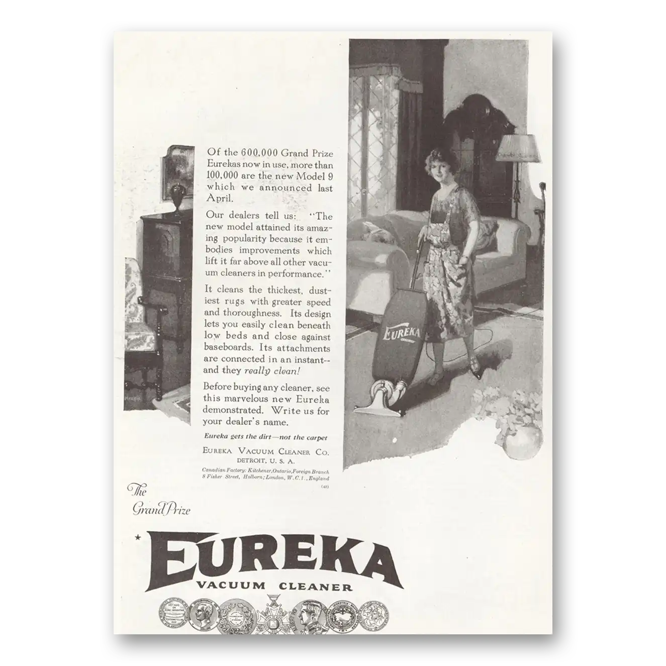 1922 Eureka Vacuum Cleaner Vacuum Cleaner Model 9 Vintage Magazine Print Ad