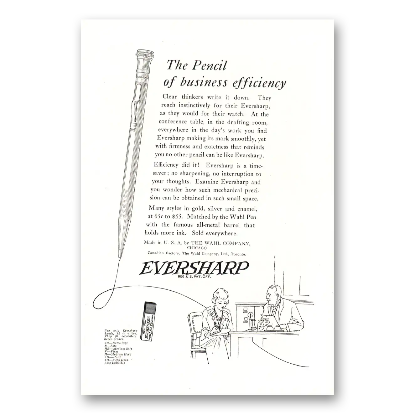 1922 Wahl Eversharp Pencil of Business Efficiency Vintage Magazine Print Ad