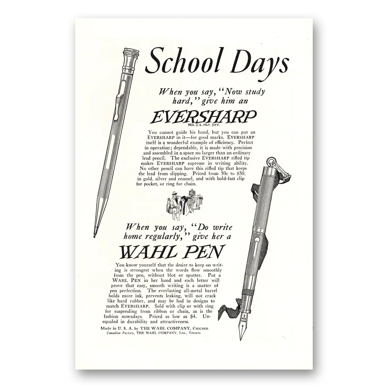 1922 Wahl Eversharp School Days Vintage Magazine Print Ad