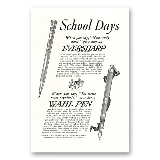 1922 Wahl Eversharp School Days Vintage Magazine Print Ad