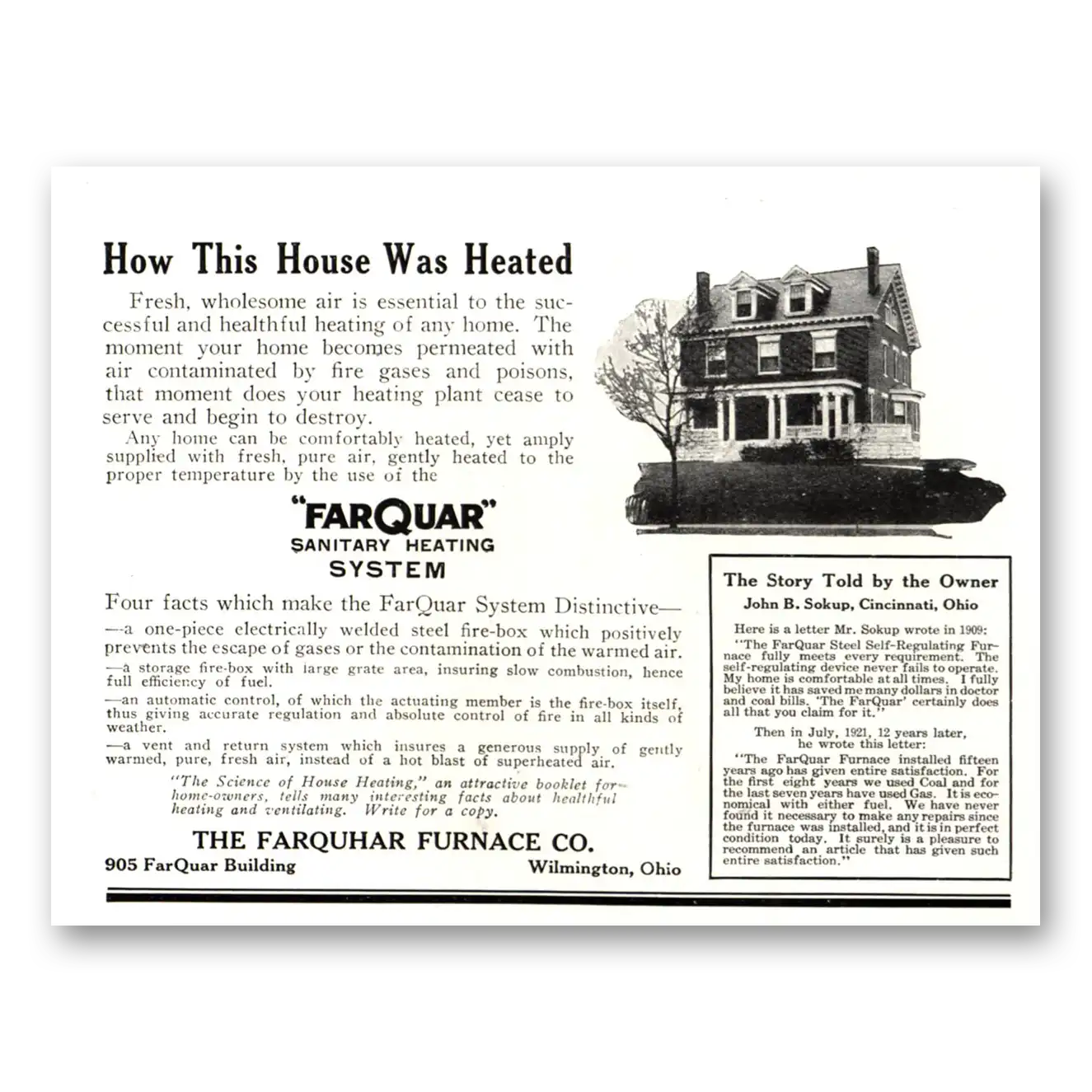 1922 Farquhar Furnace How This House Was Heated Vintage Magazine Print Ad