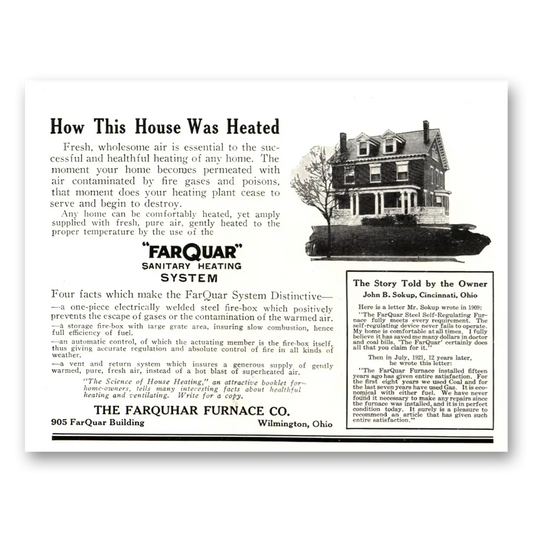 1922 Farquhar Furnace How This House Was Heated Vintage Magazine Print Ad