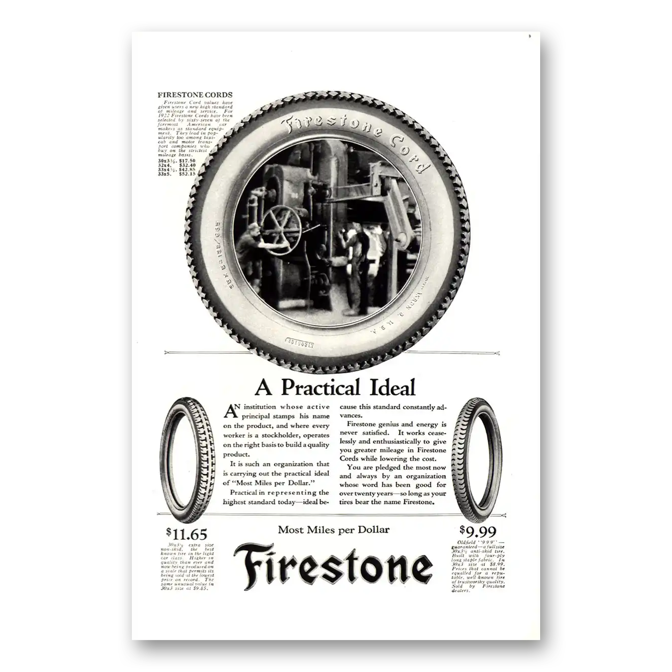 1922 Firestone Tires Practical Ideal Vintage Magazine Print Ad