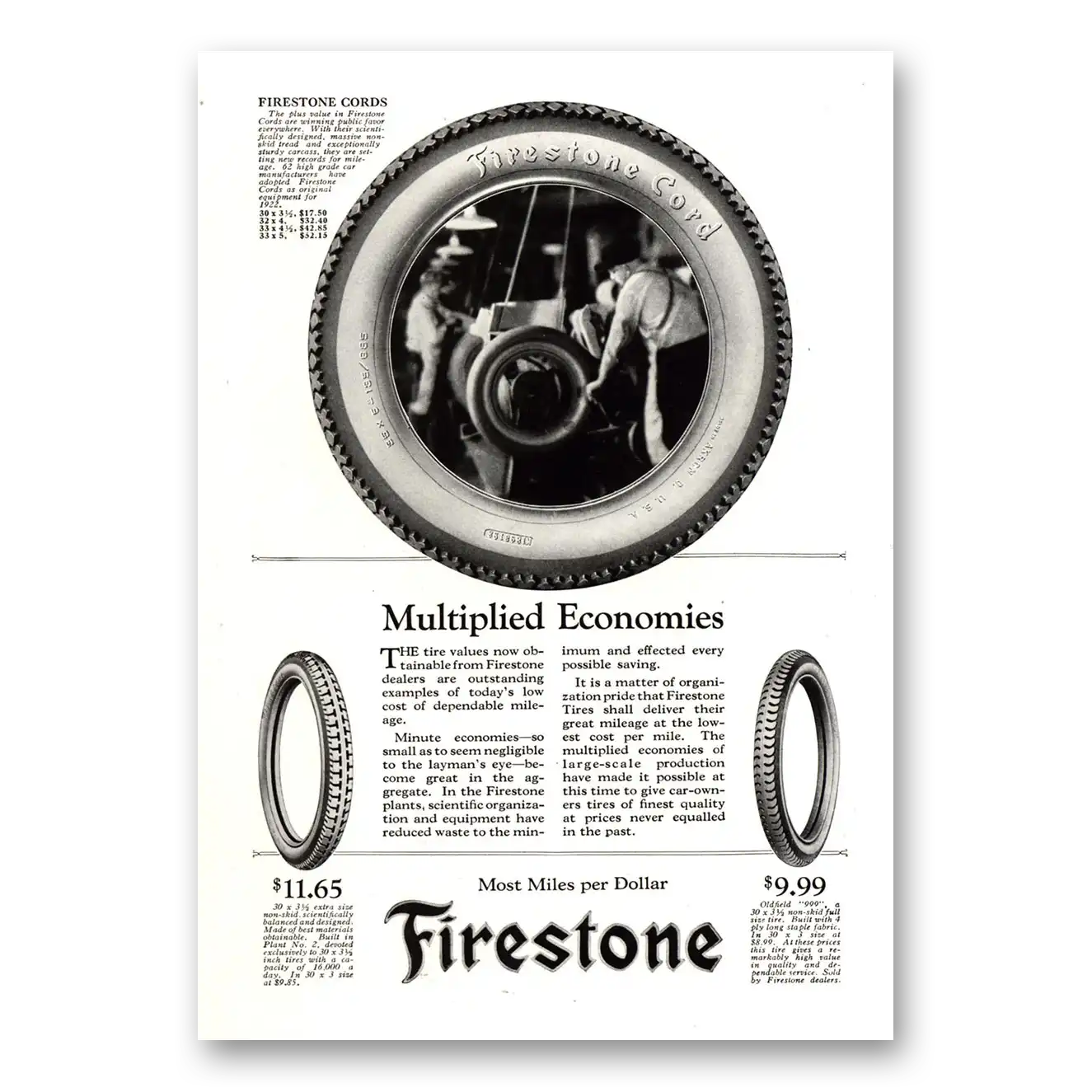 1922 Firestone Tires Multiplied Economics Vintage Magazine Print Ad