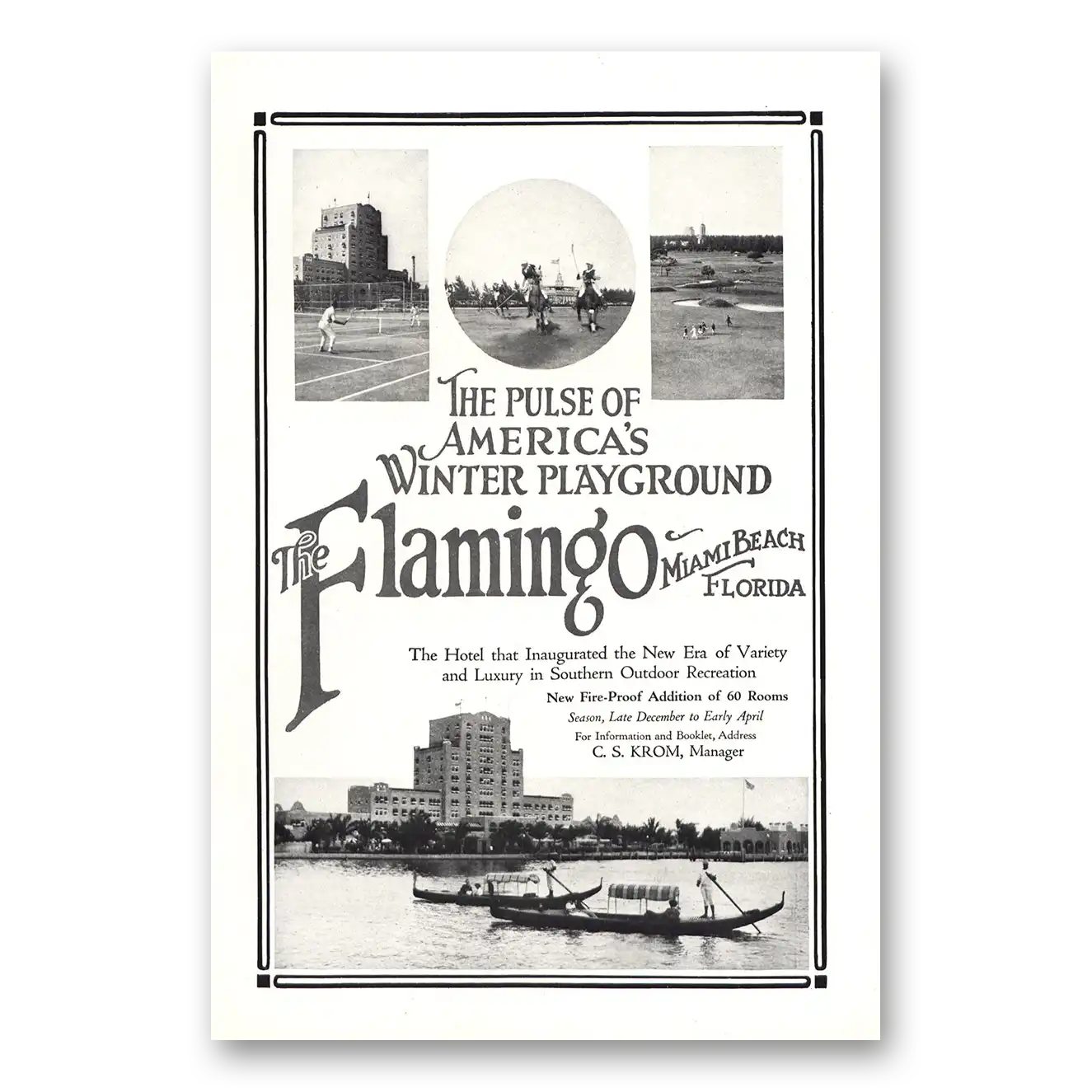 1922 Flamingo Hotel Winters Playground Miami Beach Vintage Magazine Print Ad