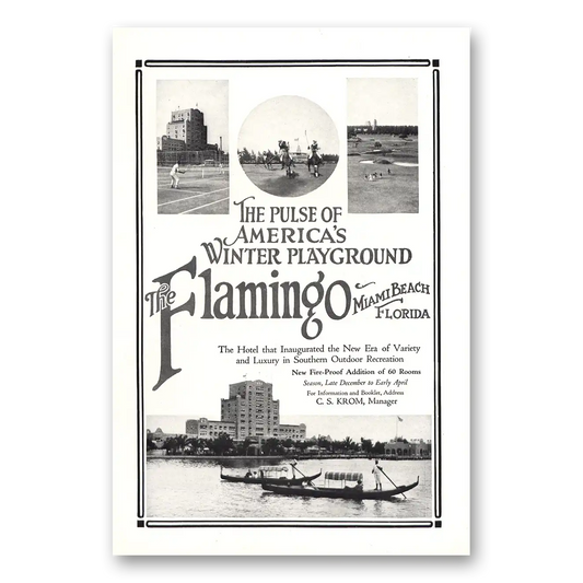 1922 Flamingo Hotel Winters Playground Miami Beach Vintage Magazine Print Ad