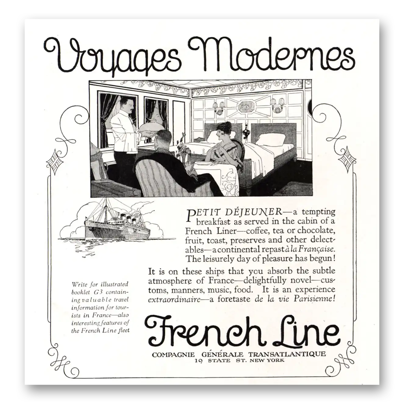 1922 French Line Petit Dejeuner Tempting Breakfast Vintage Magazine Print Ad