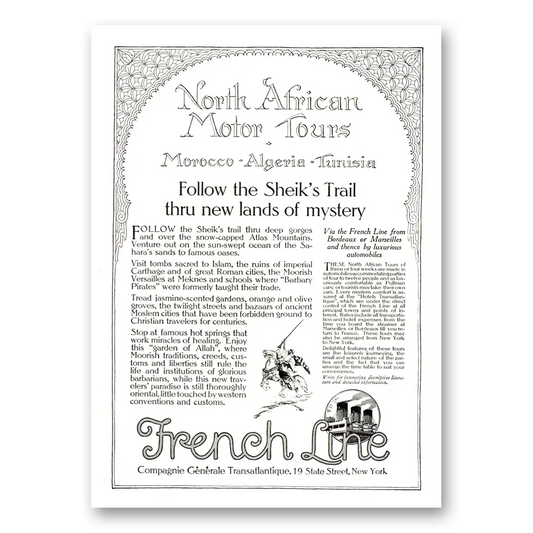 1922 French Line Follow Sheiks Trail Thru New Lands of Mystery Vintage Magazine Print Ad