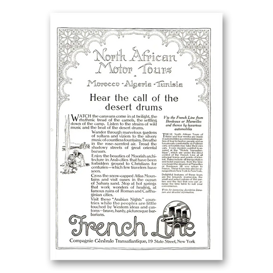 1922 French Line North African Call of the Desert Drums Vintage Magazine Print Ad