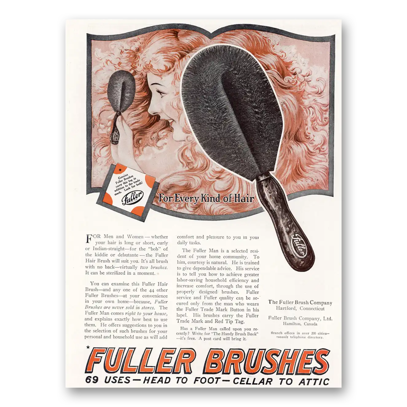 1922 Fuller Brush For Every Kind of Hair Vintage Magazine Print Ad