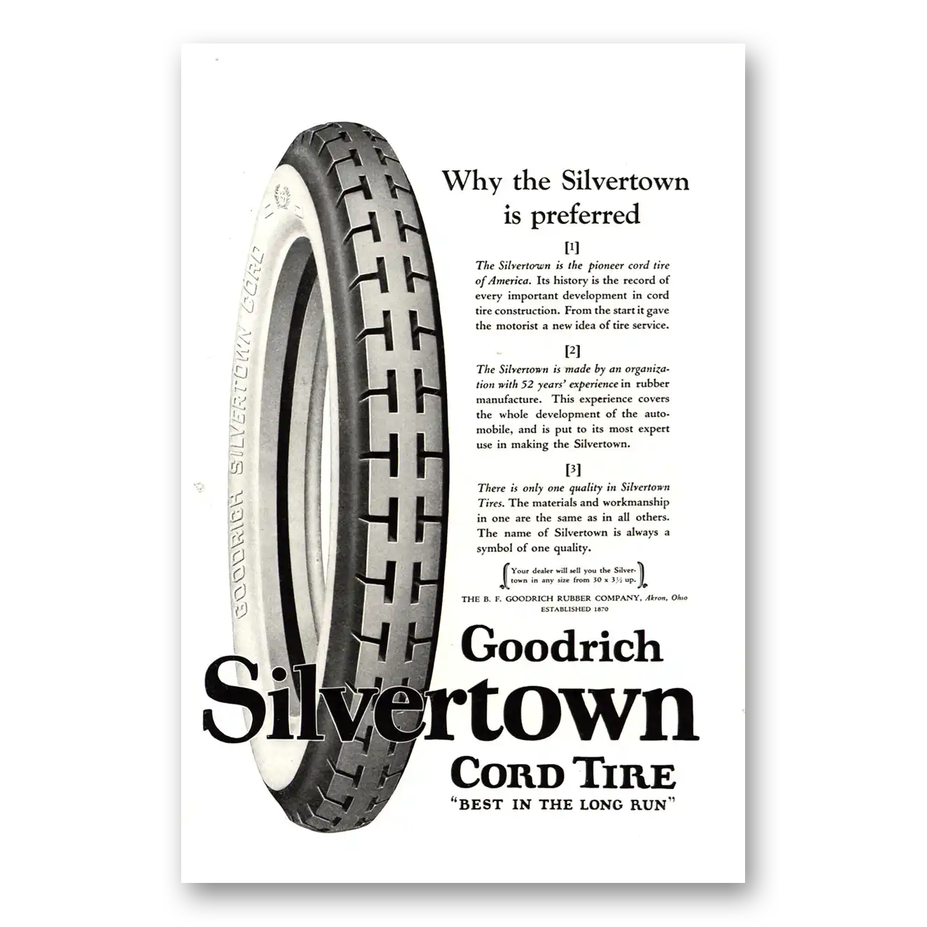 1922 Goodrich Silvertown Cord Tires Tire Preferred Vintage Magazine Print Ad