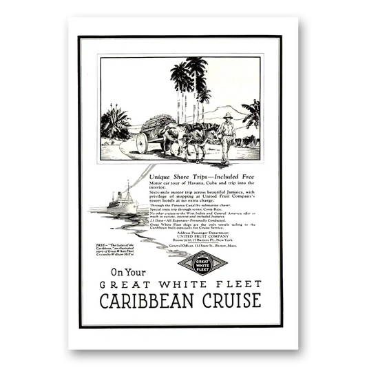 1922 Great White Fleet Unique Shore Trips Motor Car Tour Cuba Vintage Magazine Print Ad