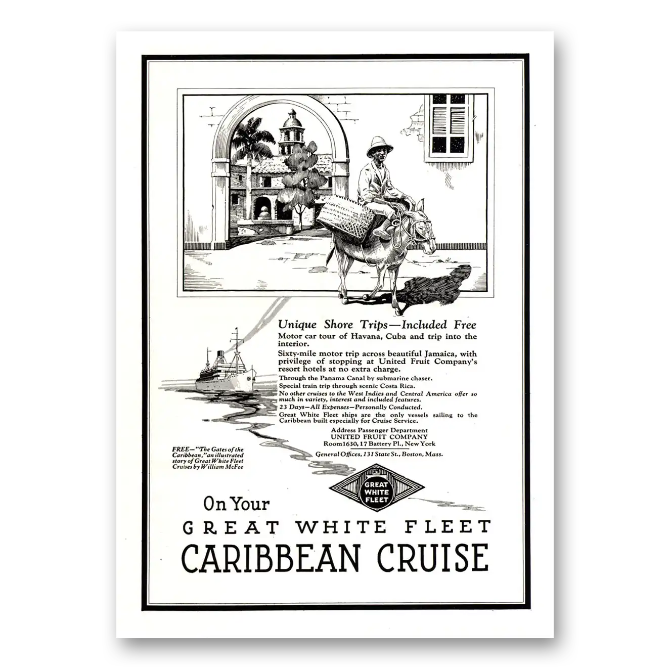 1922 Great White Fleet Unique Shore Trips Vintage Magazine Print Ad