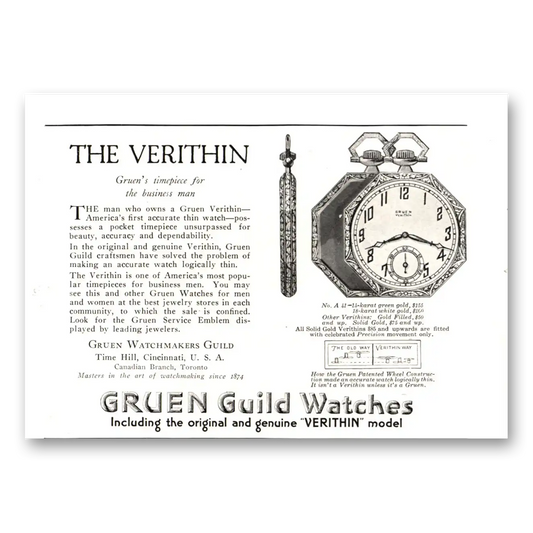 1922 Gruen Veri Thin Watch Timepiece for Business Man Vintage Magazine Print Ad