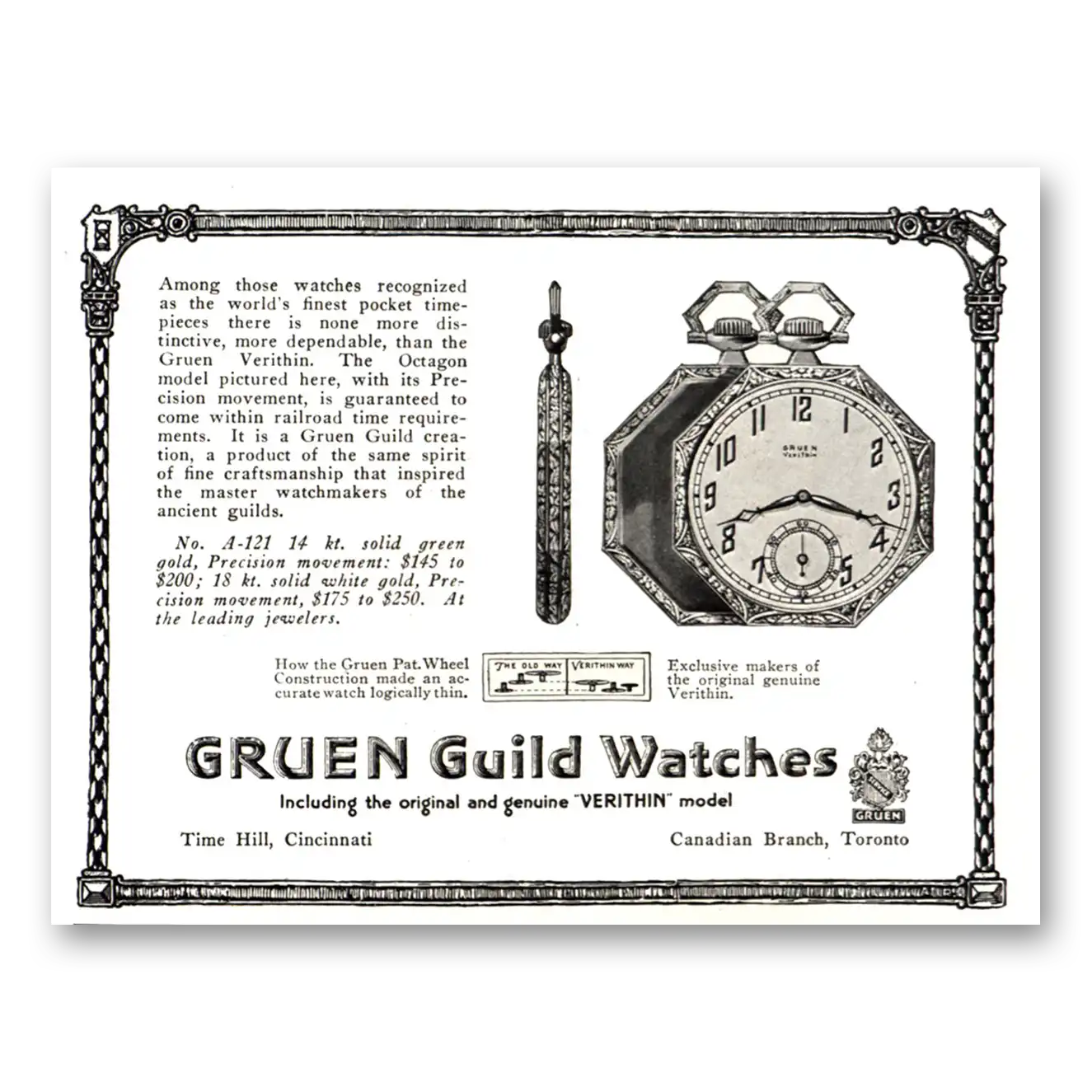 1922 Gruen Watch Finest Pocket Timepieces Vintage Magazine Print Ad