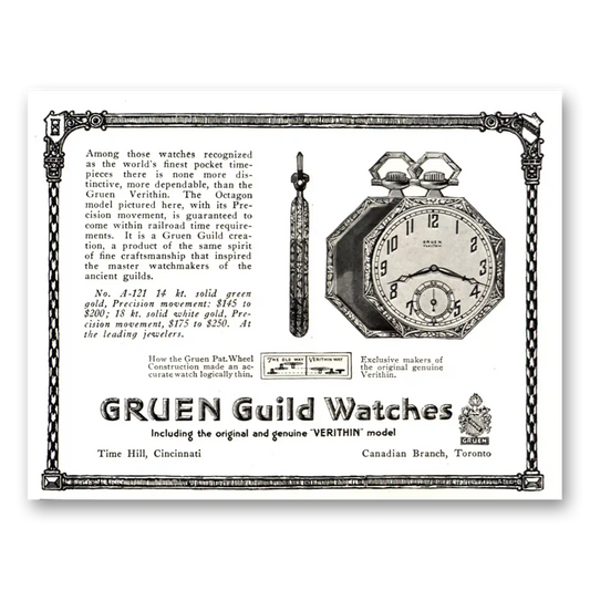 1922 Gruen Watch Finest Pocket Timepieces Vintage Magazine Print Ad