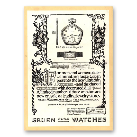 1922 Gruen Watch Men and Women Discriminating Taste Vintage Magazine Print Ad