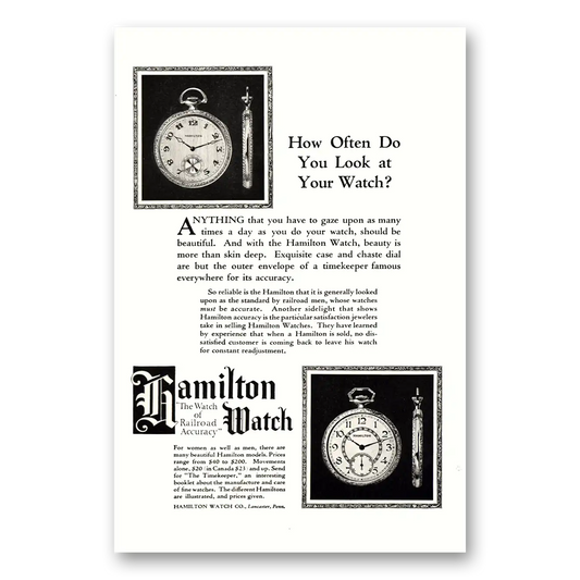 1922 Hamilton Watch How Often Do You Look At Your Watch Vintage Magazine Print Ad