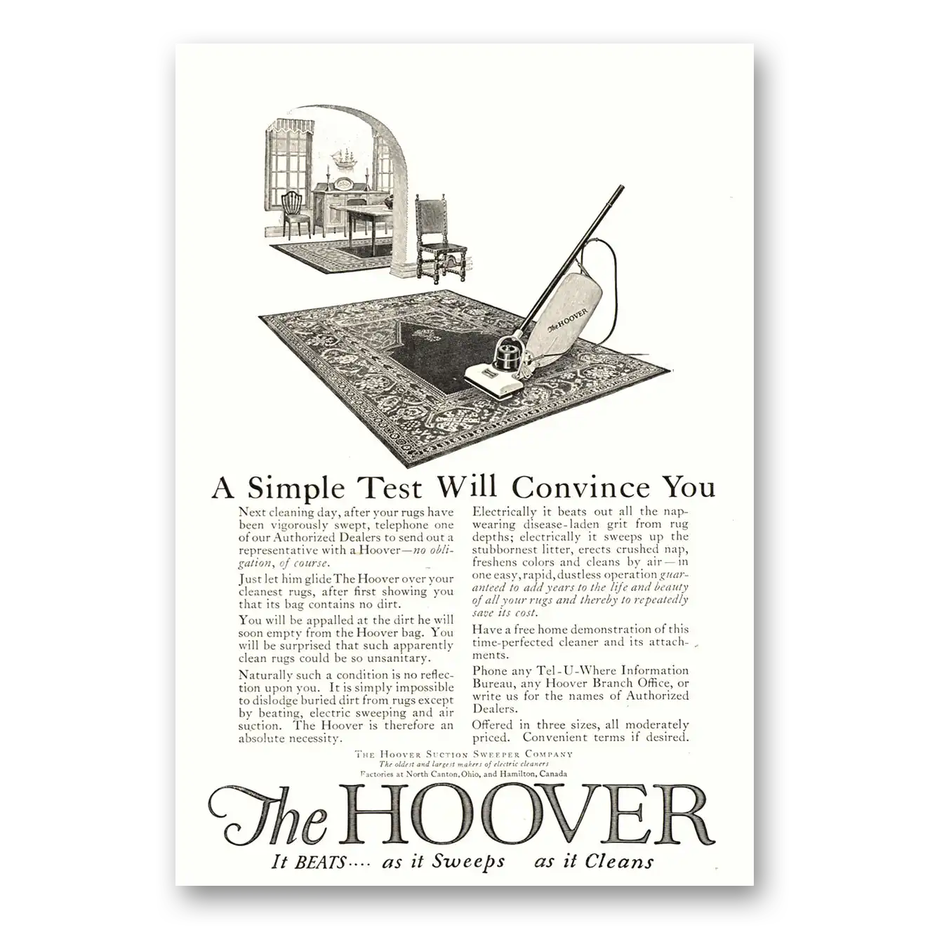 1922 Hoover Vacuum Simple Test Will Convince You Vintage Magazine Print Ad