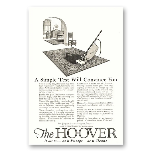 1922 Hoover Vacuum Simple Test Will Convince You Vintage Magazine Print Ad