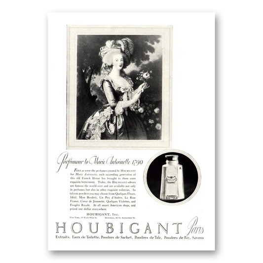 1922 Houbigant Perfumes Parfumeur to Marie Antoinette 1790 Vintage Magazine Print Ad