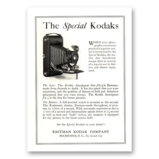 1922 Kodak Anastigmat Camera Special Anastigmat Lens Vintage Magazine Print Ad