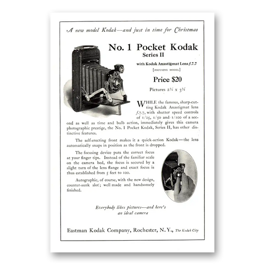 1922 Kodak Pocket Camera No 1 Pocket Anastigmat Christmas Vintage Magazine Print Ad