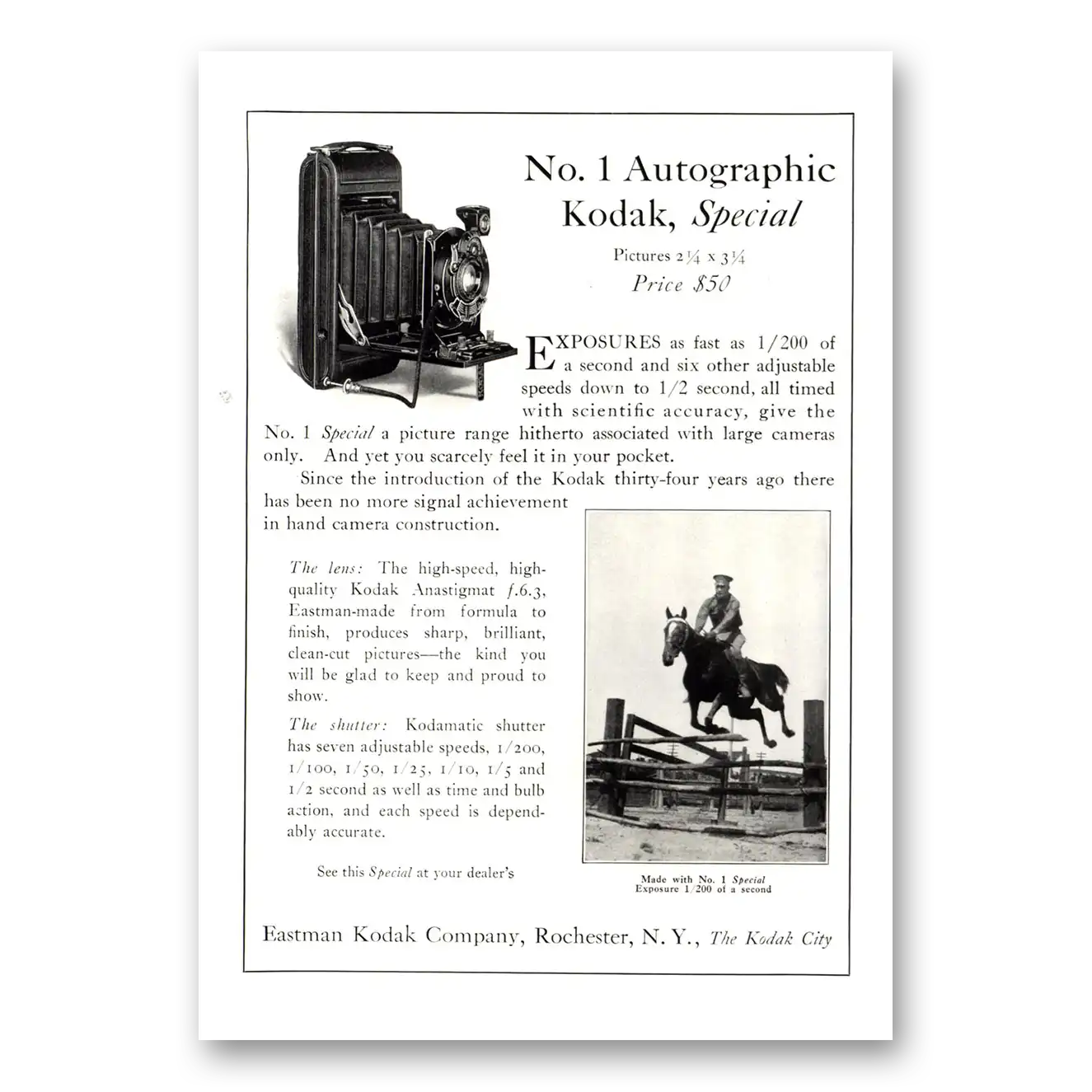 1922 Kodak Autographic Camera No 1 Autographic Kodak Special Vintage Magazine Print Ad