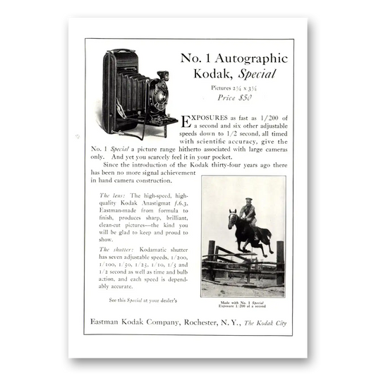 1922 Kodak Autographic Camera No 1 Autographic Kodak Special Vintage Magazine Print Ad