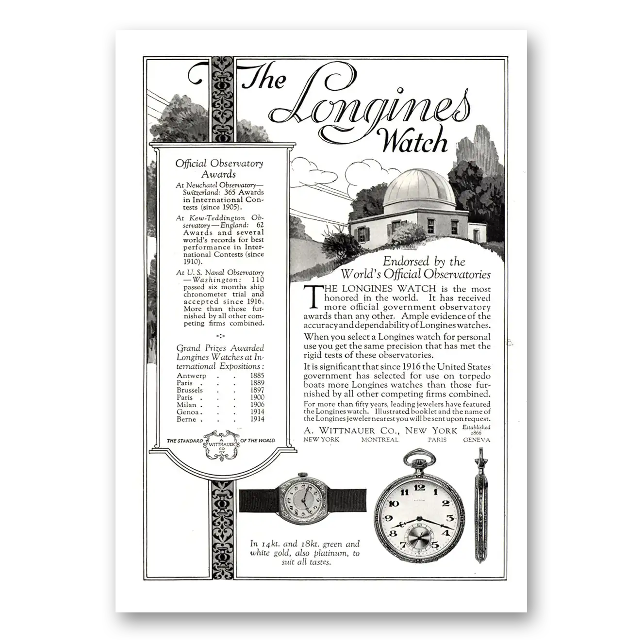 1922 Longines Wittnauer Worlds Official Observatories Vintage Magazine Print Ad