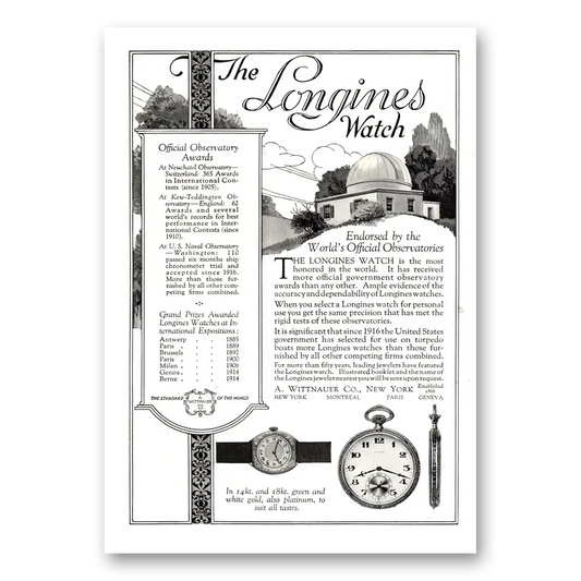 1922 Longines Wittnauer Worlds Official Observatories Vintage Magazine Print Ad