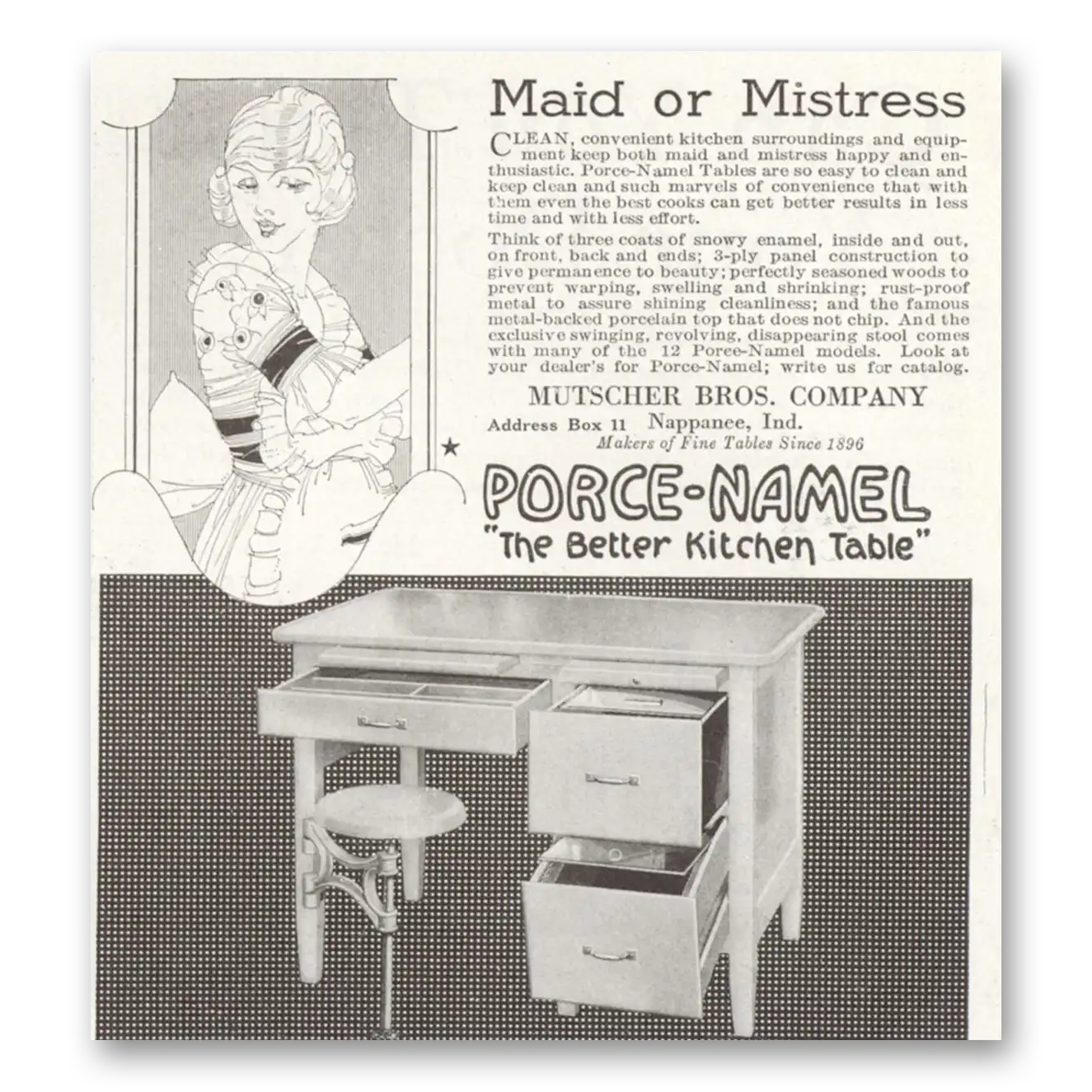 1922 Porce Namel Kitchen Table Maid or Mistress Porce Namel Vintage Magazine Print Ad