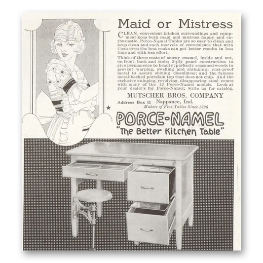 1922 Porce Namel Kitchen Table Maid or Mistress Porce Namel Vintage Magazine Print Ad