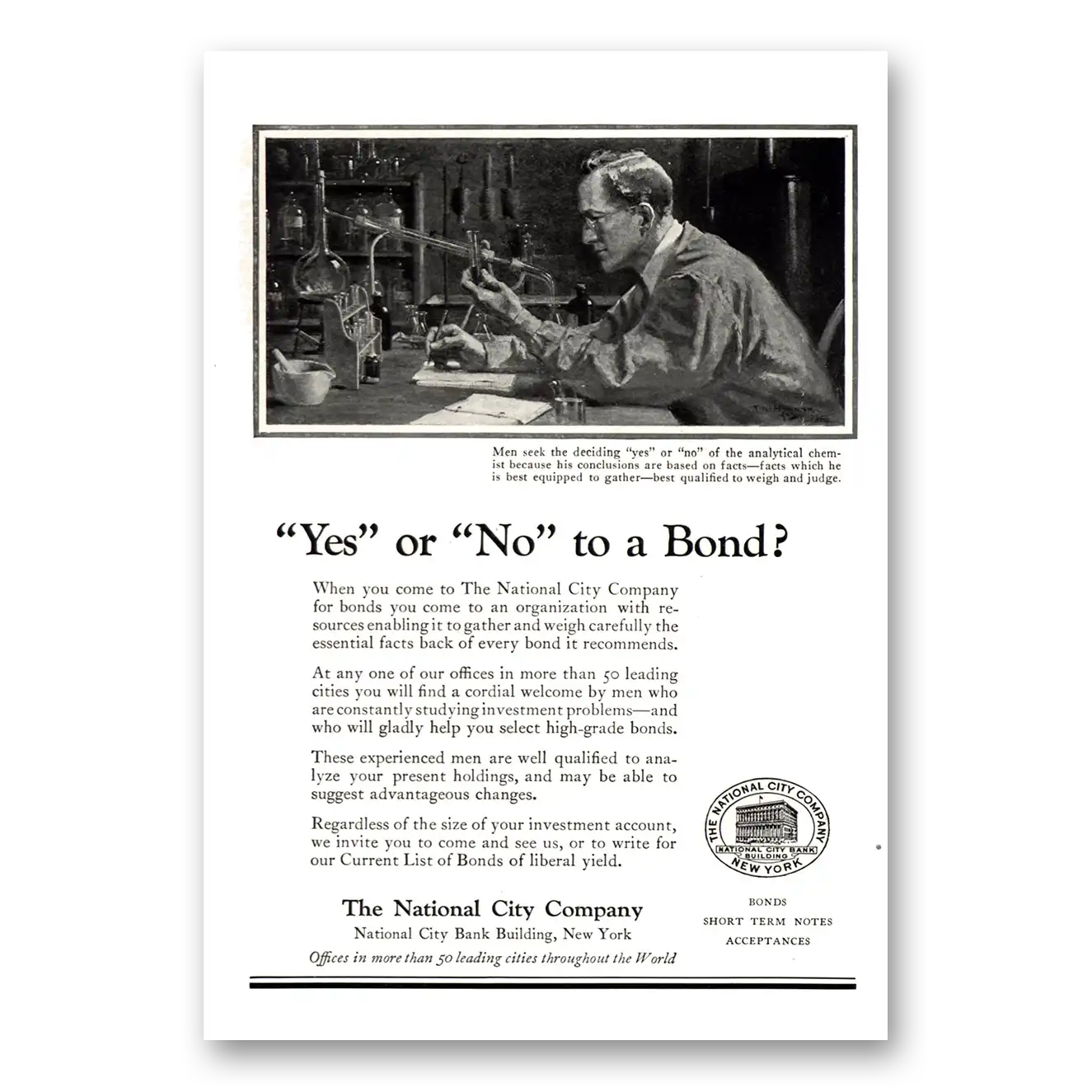 1922 National City Company Yes Or No To a Bond Vintage Magazine Print Ad