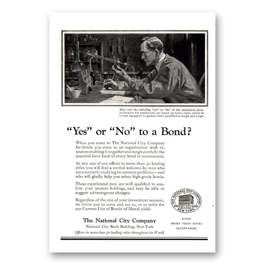 1922 National City Company Yes Or No To a Bond Vintage Magazine Print Ad