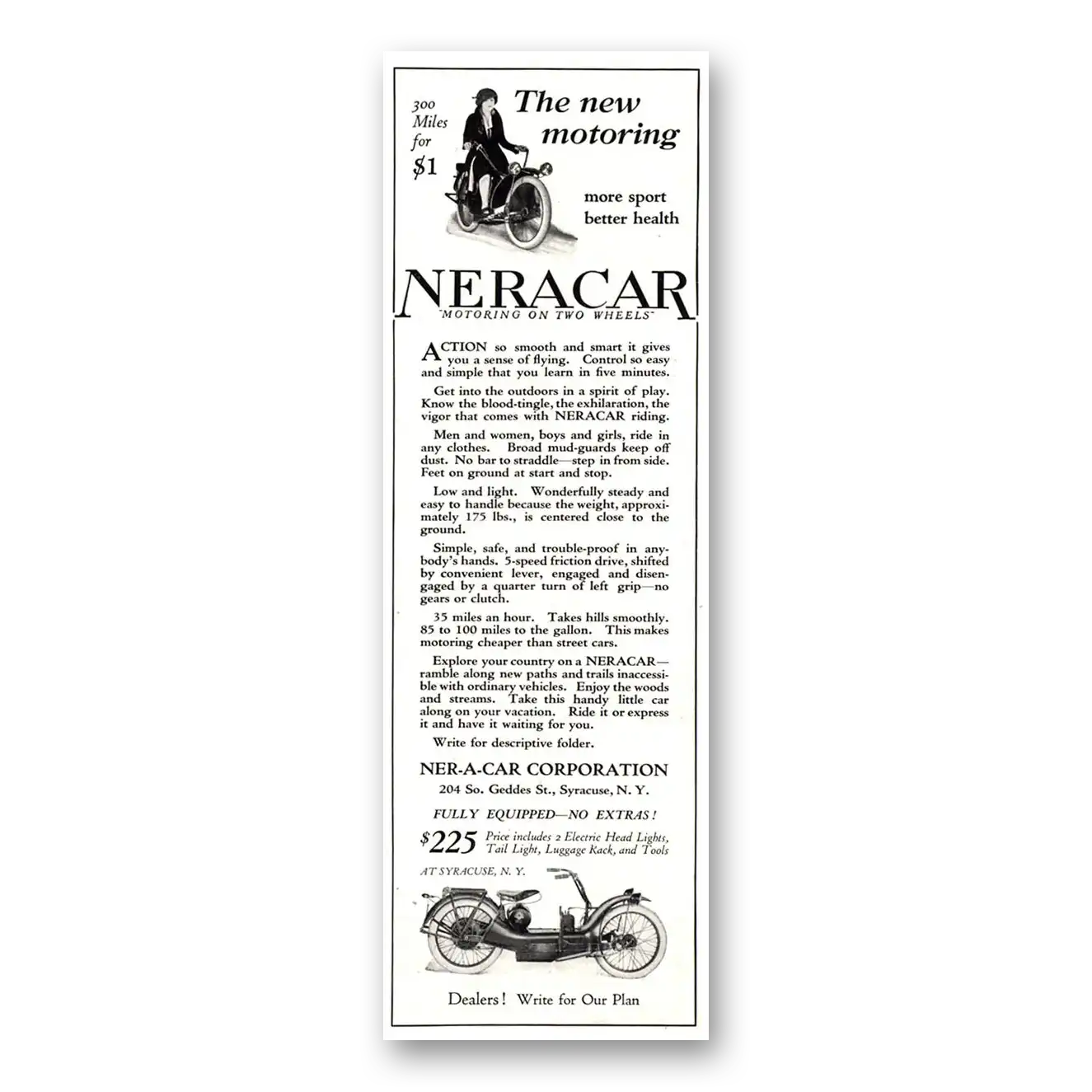 1922 Ner A Car New Motoring More Sport Better Health Vintage Magazine Print Ad